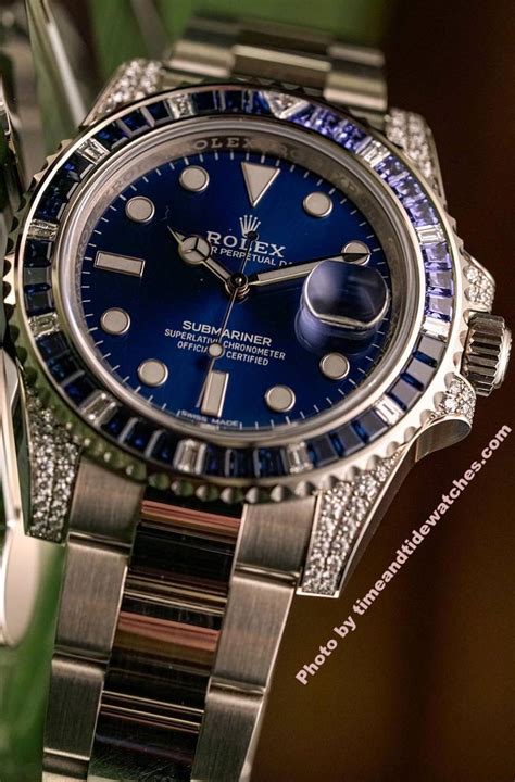 rolex submariner date diamond and sapphire dial watch|rolex diamond and sapphire bezel.